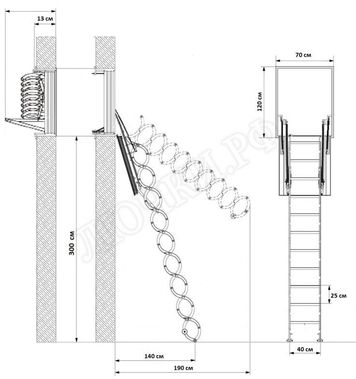 Чердачная лестница Oman Nozycowe Verticale 700*1200*3000 Чердачная лестница Oman Nozycowe Verticale 700*1200*3000